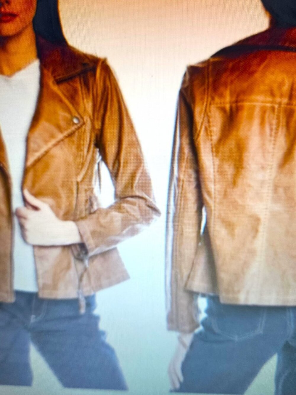 Max Studio SZ M Cognac Distressed-Washed Faux-Leather Moto Jacket